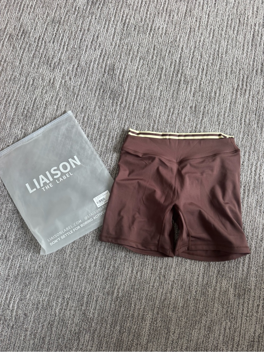 New Liaison the label LAYERED SCULPT SHORT V2 - MOCHA BROWN & BANANA STRIPES